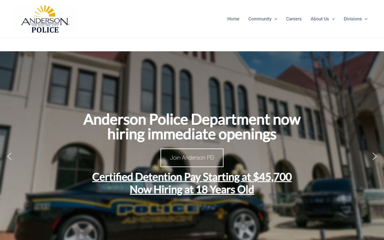 Anderson Police Department page for Anderson arrest records