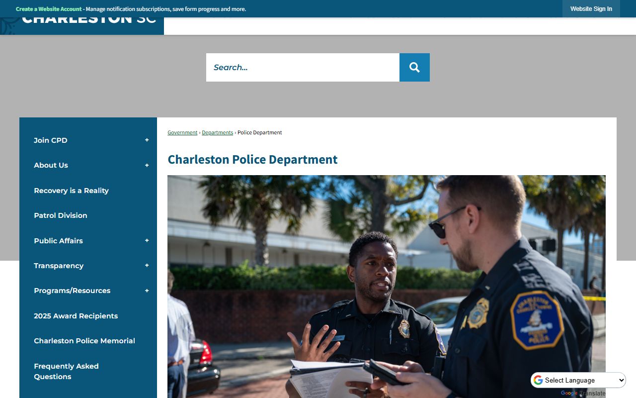 Charleston Police Department page for Charleston arrest records