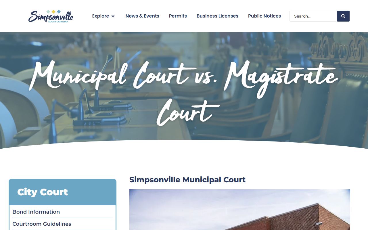 Simpsonville Municipal Court page for Simpsonville arrest records