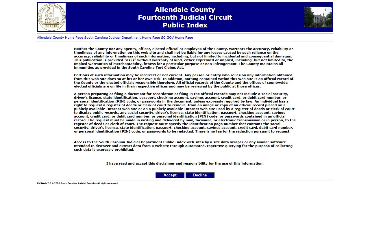 Allendale County Public Index search for criminal and arrest records