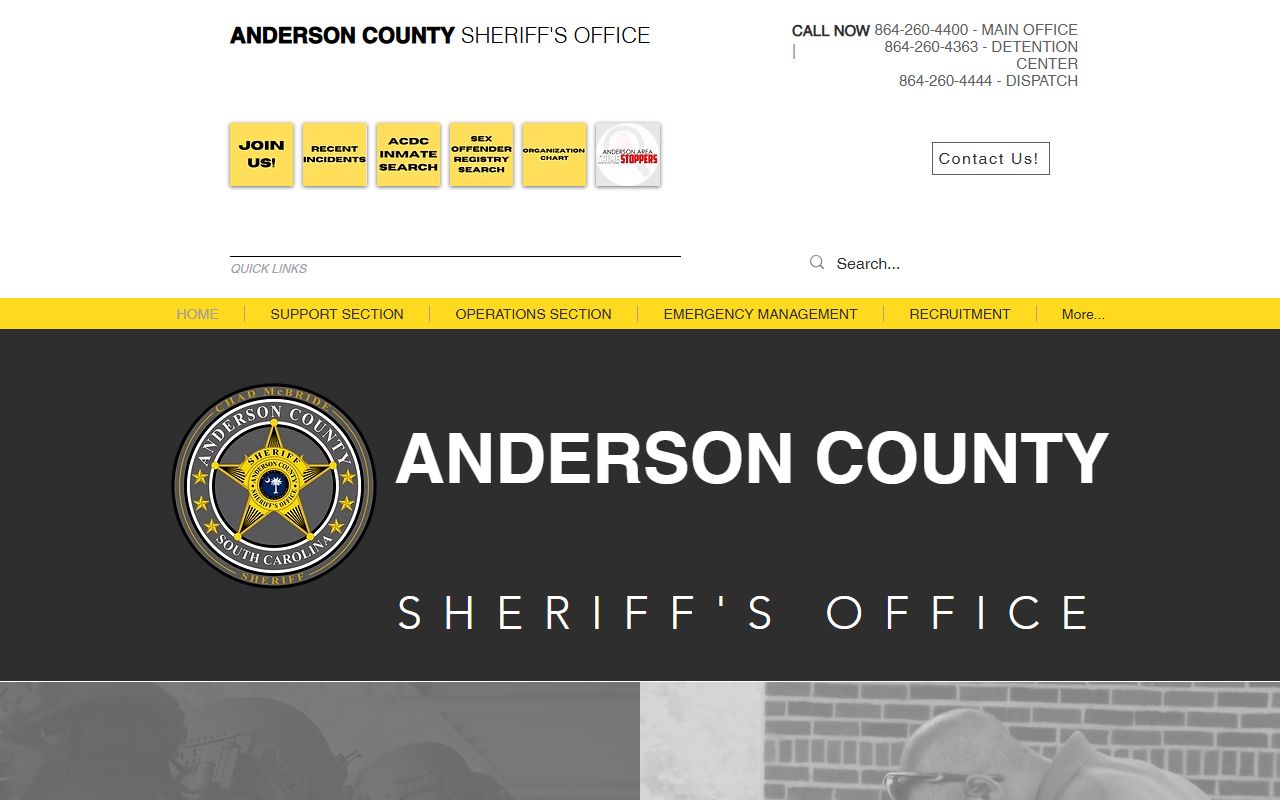 Anderson County Sheriff Office website for arrest records and crime data
