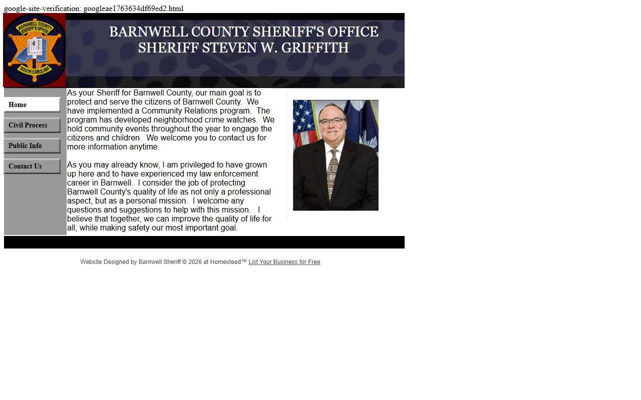 Barnwell County Sheriff Office website with warrants and arrest records