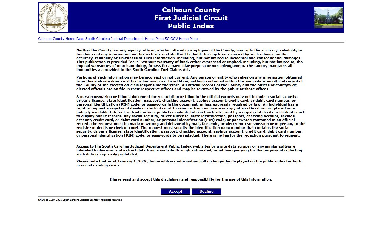 Calhoun County judicial court public index for arrest records