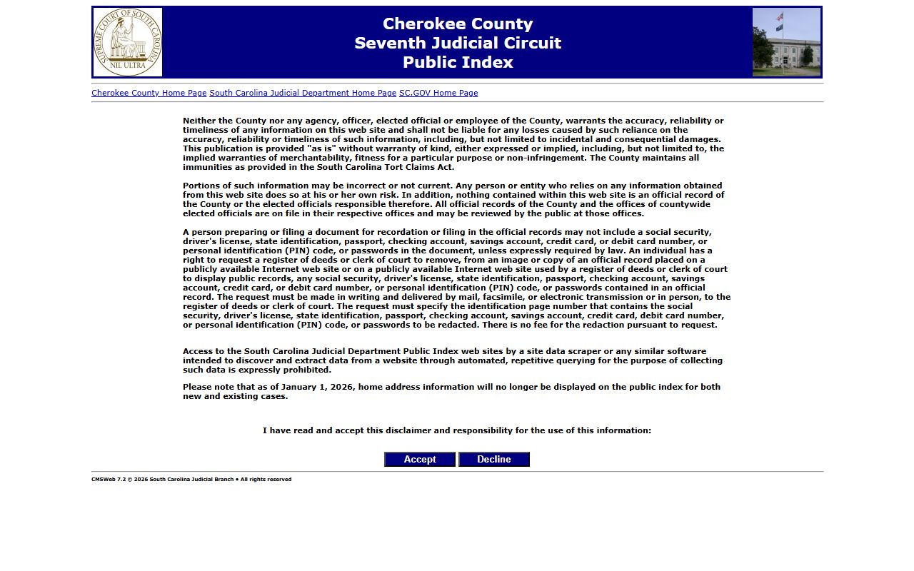 Cherokee County judicial court public index for arrest records