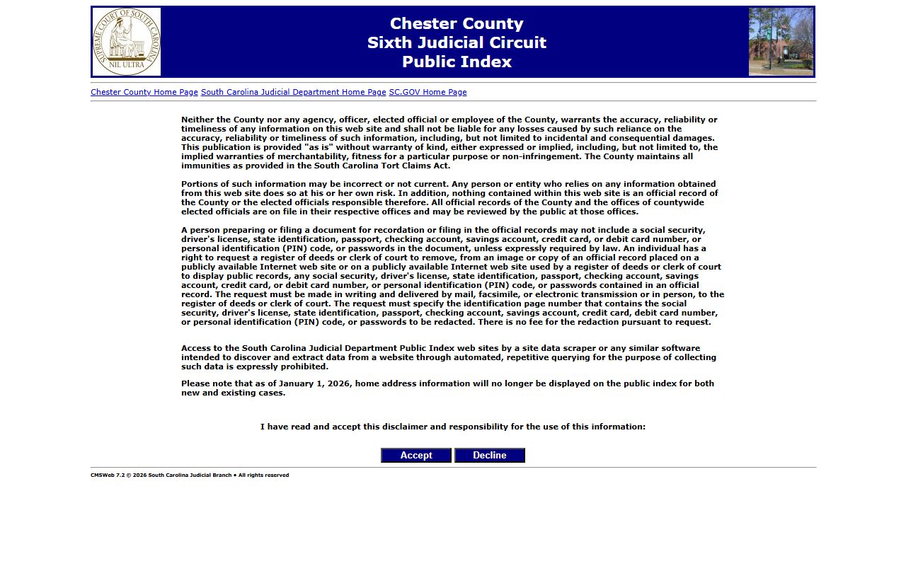 Chester County judicial court public index for arrest records