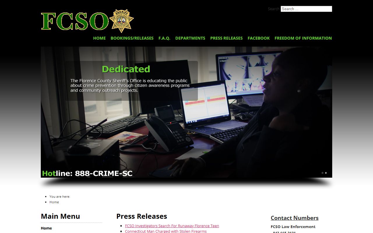 Florence County Sheriff Office website for arrest records