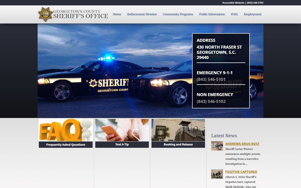 Georgetown County Sheriff Office website for arrest records
