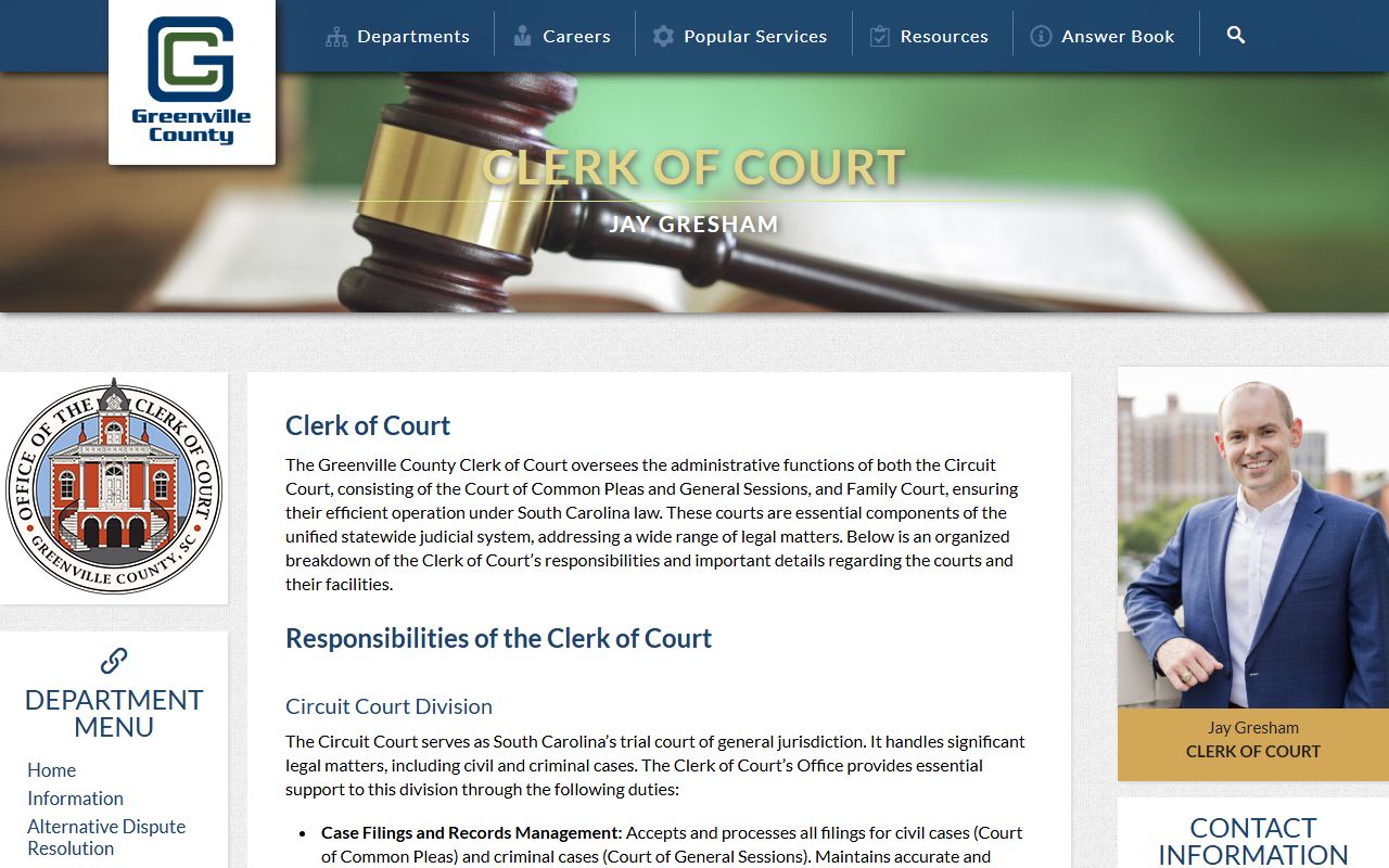 Greenville County Clerk of Court for arrest records