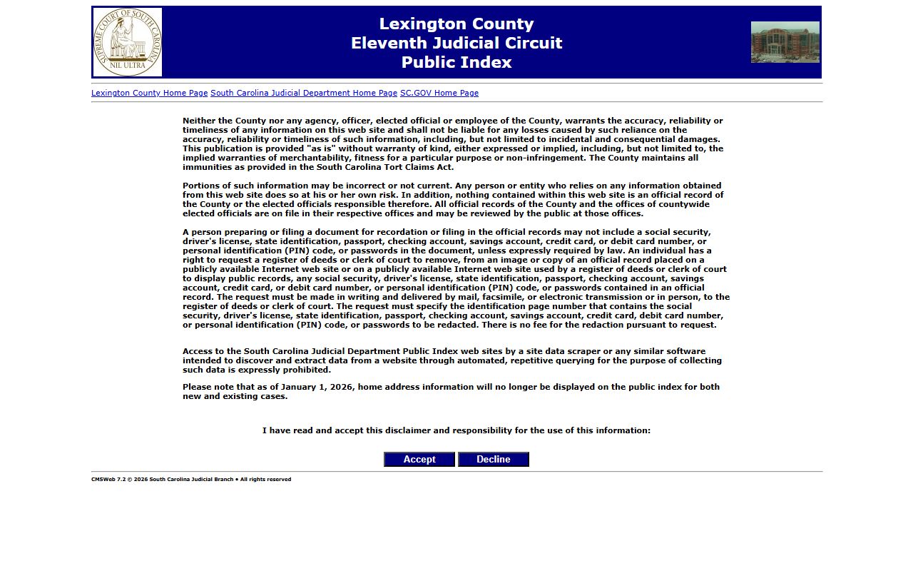 Lexington County Public Index search for arrest records