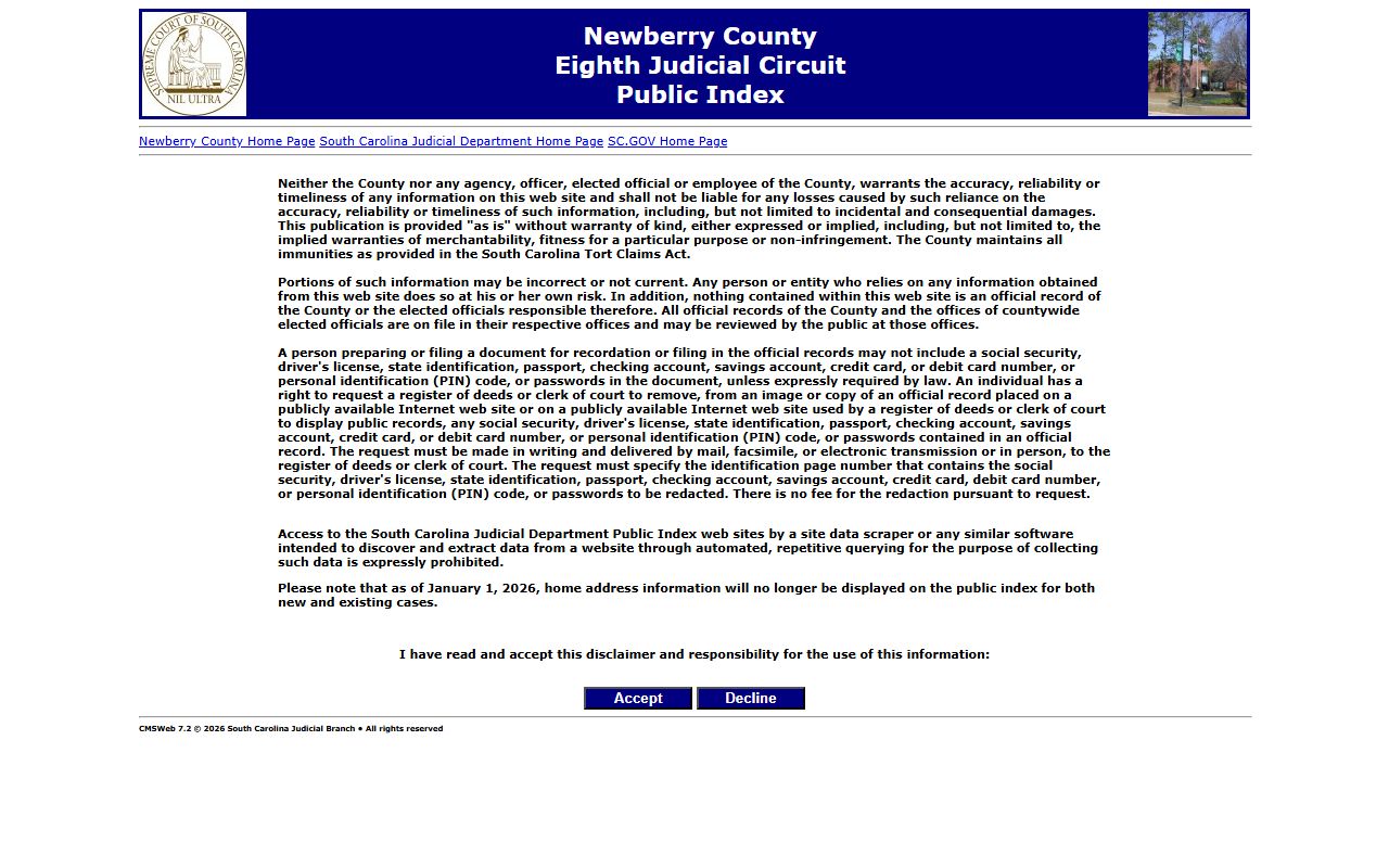 Newberry County court public index for arrest records