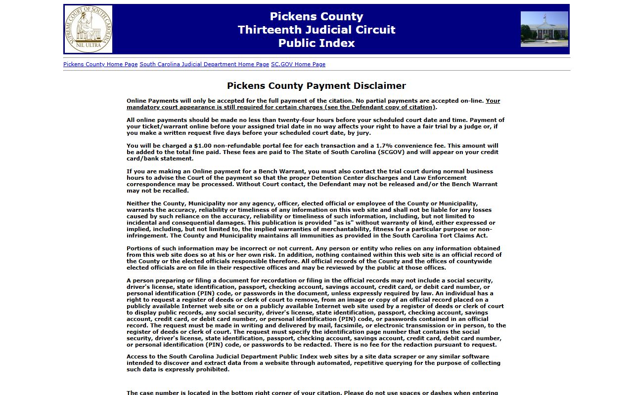 Pickens County court public index for arrest records