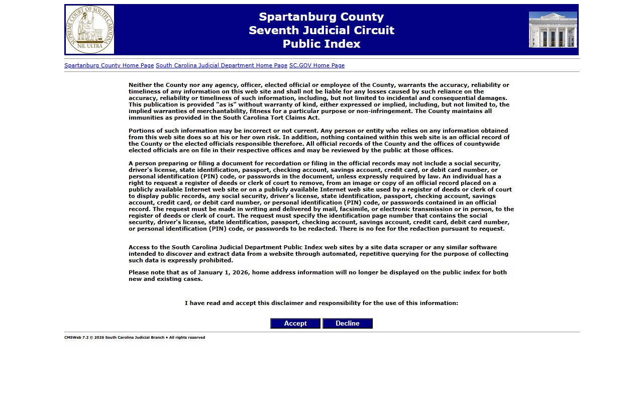 Spartanburg County judicial court public index for arrest records