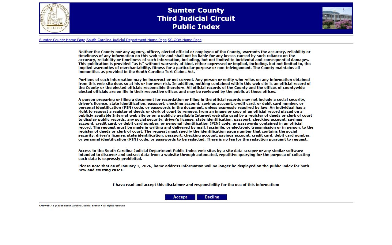 Sumter County judicial court public index for arrest records