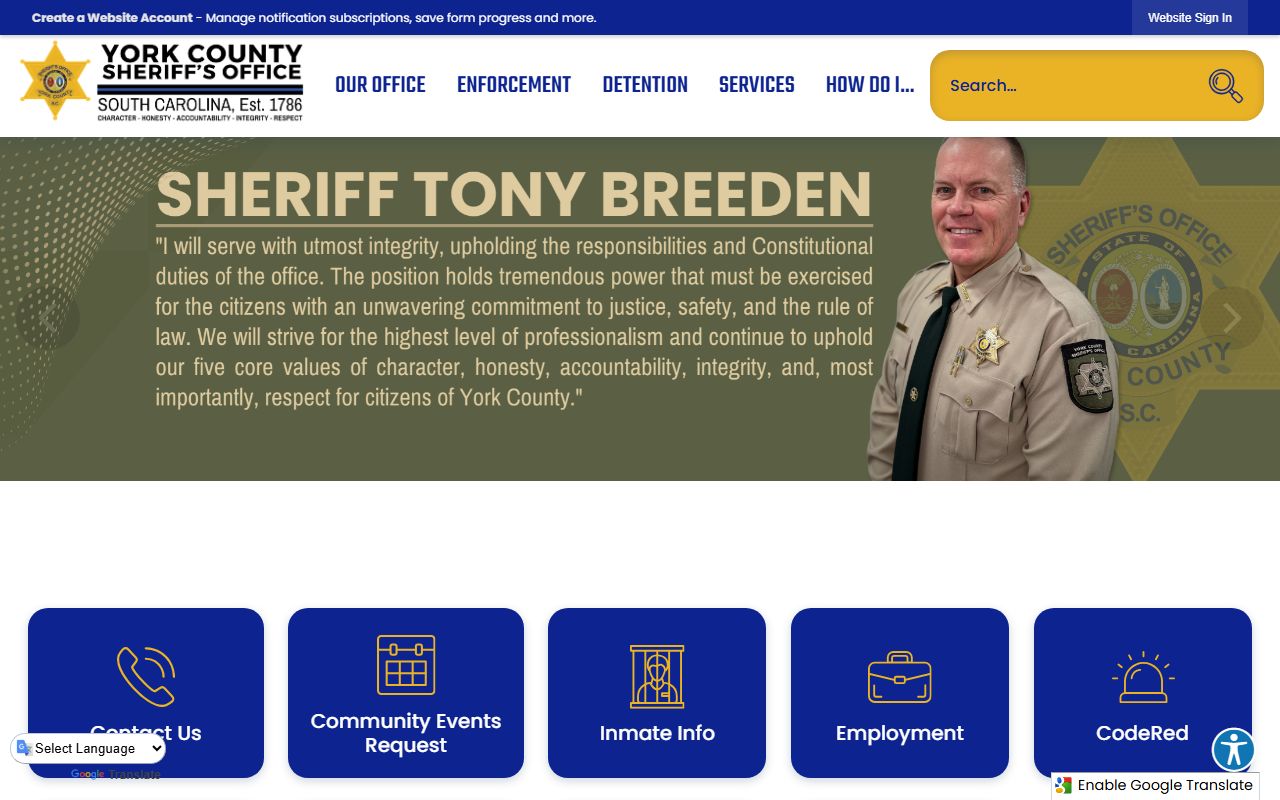 York County Sheriff's Office website for arrest records
