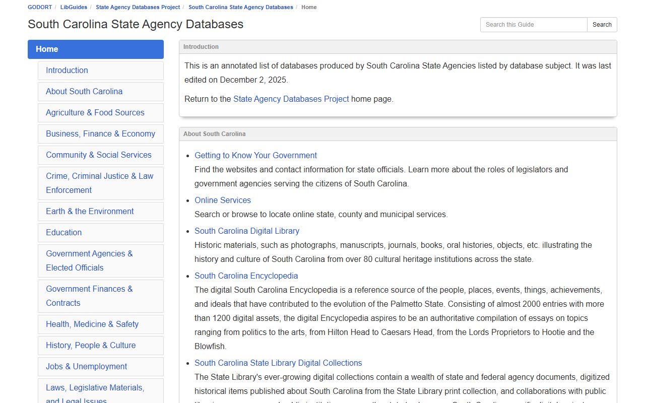 South Carolina state agency databases for searching arrest records by county
